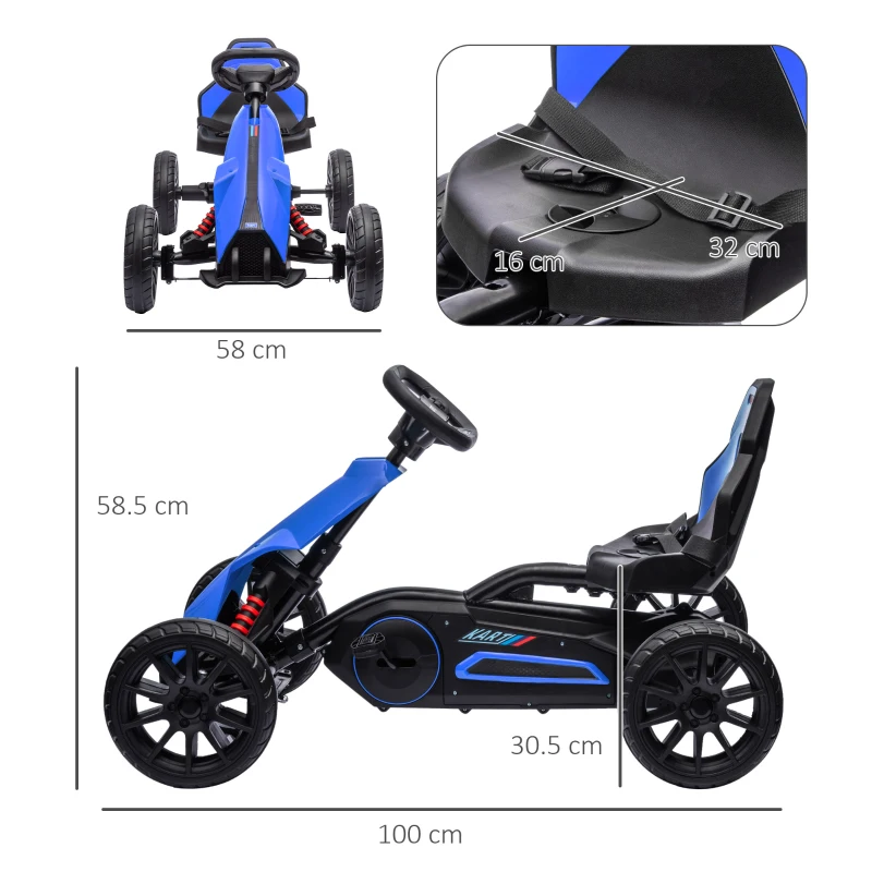 HOMCOM Kids Pedal Go Kart, with Adjustable Seat, EVA Wheels, Seat, Handbrake - Blue