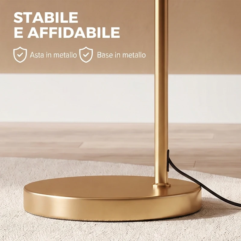 HOMCOM Lampada da Terra Moderna in Metallo e Paralume in Tessuto, Lampada da Lettura E27 47x37x153cm, Oro e Bianco