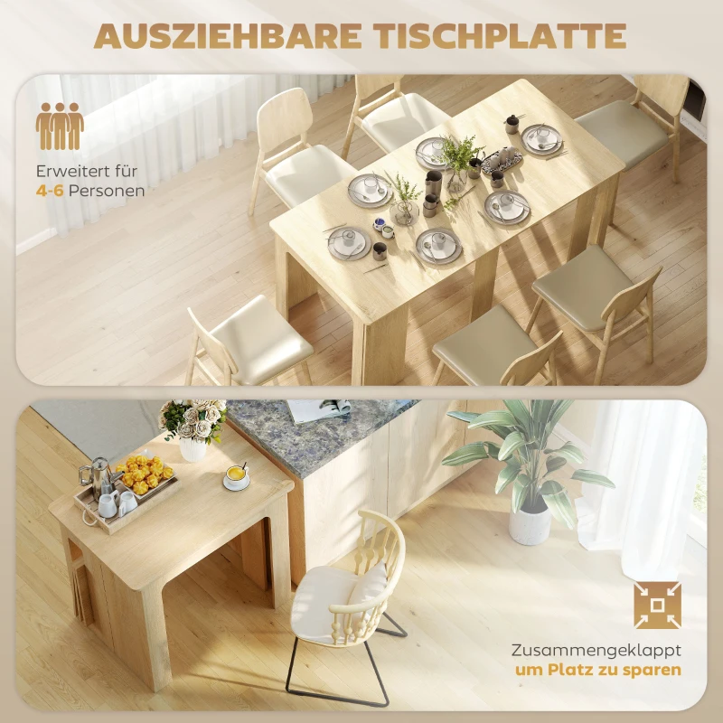 HOMCOM Eettafel, klaptafel, uitschuifbare keukentafel, eetkamertafel, spaanplaat, 60-180 x 85 x 75 cm, naturel(m-4)