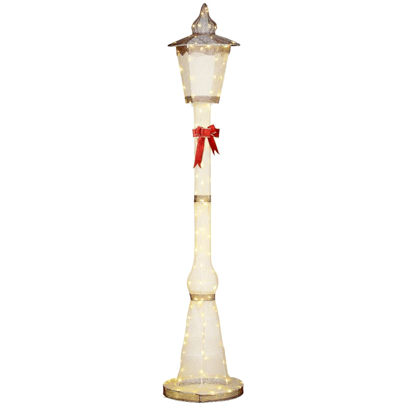 Outsunny 2,15 m verlichte lantaarnpaal, 155 LEDs, outdoor kerstlantaarn, rode strik, waterdicht, voor tuin, terras
