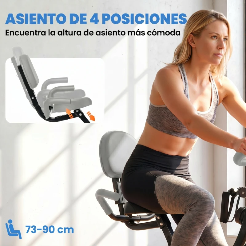 HOMCOM Bicicleta Estática Plegable con Respaldo 8 Niveles de Resistencia Volante Pantalla LCD Pulsómetro y Sillín Ajustable