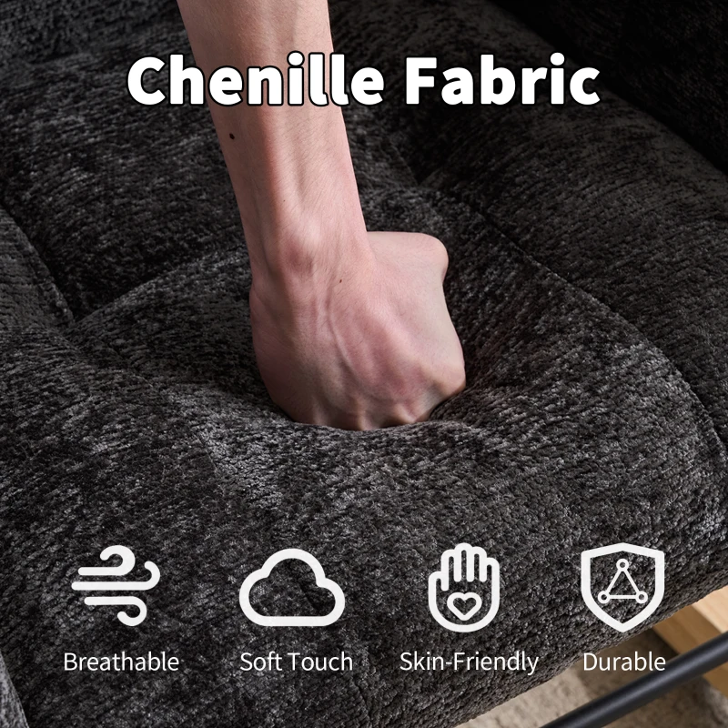 Fauteuil à bascule pour chambre d'enfant, coussin gonflable réglable, poche latérale intégrée & repose-pieds, 64x91x85 cm, Noir