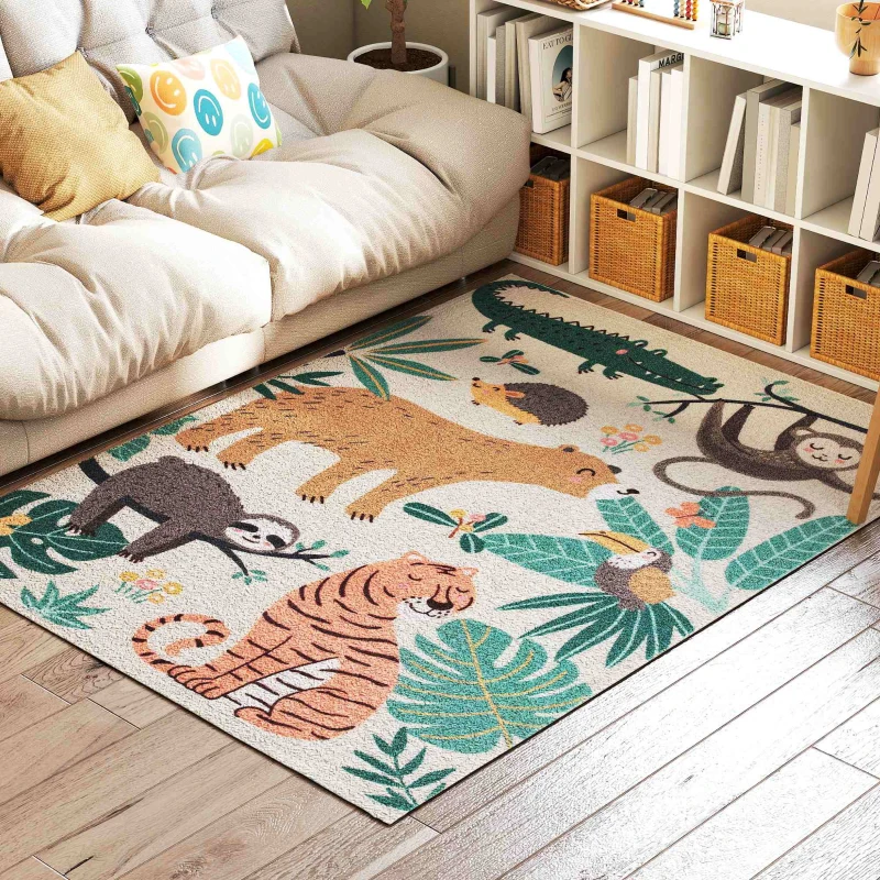 HOMCOM Fleece-tapijt met junglepatroon, onderhoudsvriendelijk, crème + gekleurd