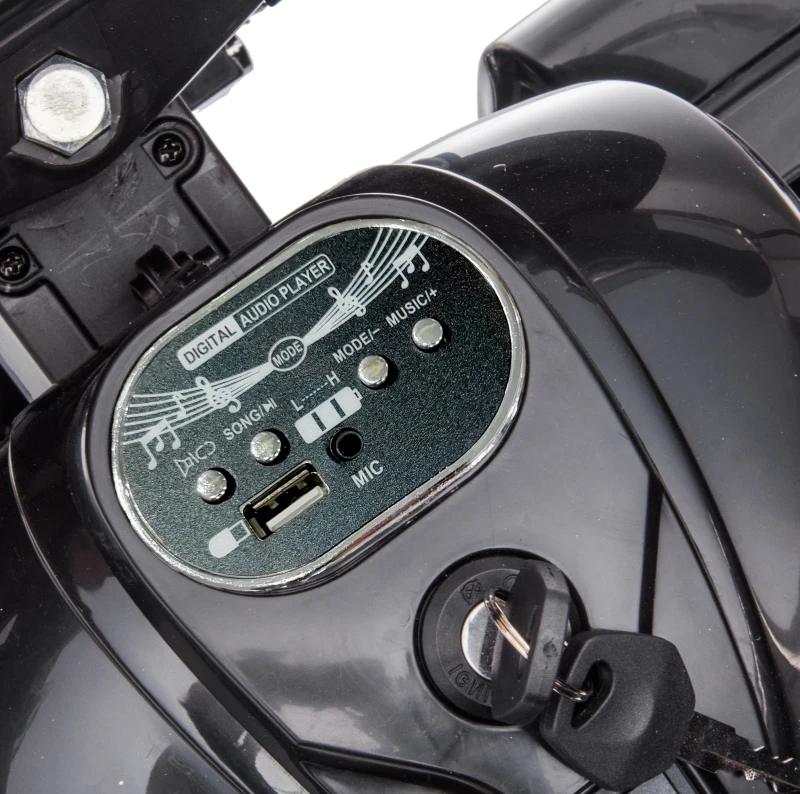 Moto elettrica 12V per bambini, ampio vano portaoggetti e sedile morbido in PU, 110x48x68 cm, Nero