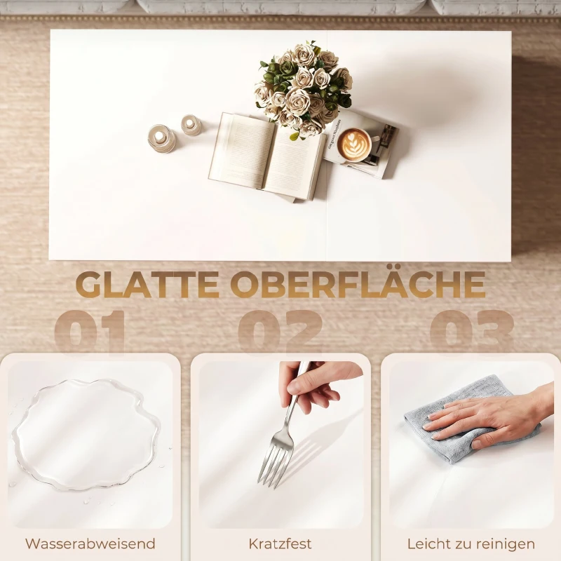HOMCOM Couchtisch Höhenverstellbar Wohnzimmertisch mit Verstecktem Stauraum für Wohnzimmer, 50 x 100 cm, Weiß