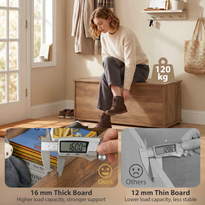 HOMCOM Storage Chest, Large 113L Blanket Box, Shoe Bench with Safety Hinged Lid, Storage Trunk, Bed End Bench for Bedroom, Hallway, Living room, Playroom, 100 x 40 x 40cm, Brown Wood Grain
