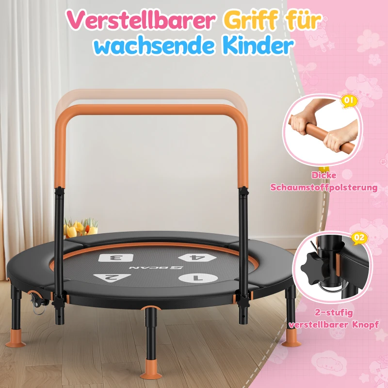 Trampolino per bambini piccoli, design anti‑ribaltamento, ripiegabile salvaspazio, ideale per bambini da 1–6 anni, Dimensioni 91 x 91 x 81 cm, 91x91x81 cm, Nero