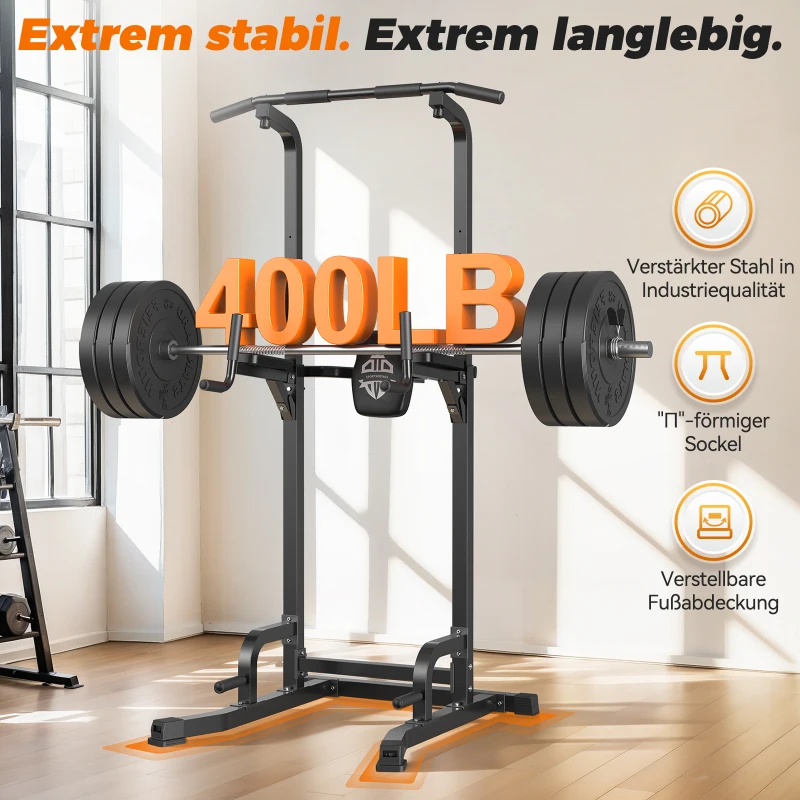 Power Tower Stazione per trazioni, 10‑in‑1 allenamento total body, schienale ispessito & allargato, 105x87x220 cm, Nero