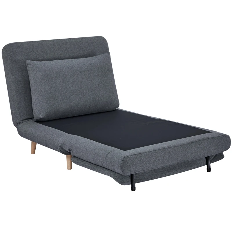 HOMCOM 3-in-1 slaapfauteuil met bedfunctie, ligfauteuil, verstelbare rugleuning, beukenhouten poten, kussen, grijs
