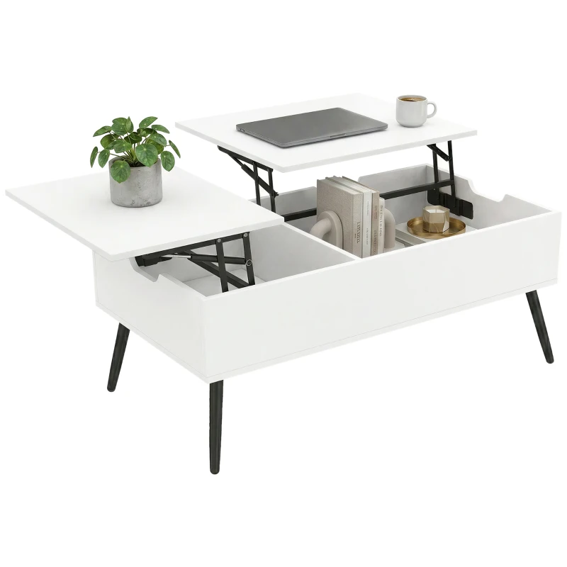 HOMCOM Couchtisch Höhenverstellbar Wohnzimmertisch mit Verstecktem Stauraum für Wohnzimmer, 50 x 100 cm, Weiß