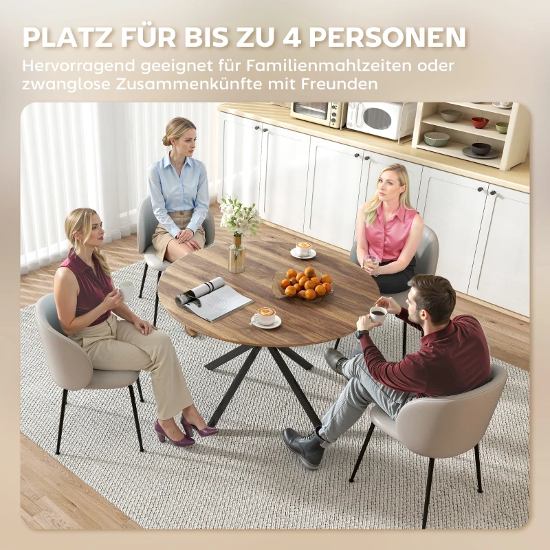 HOMCOM Ronde eettafel voor 4 personen, keukentafel in industriële stijl met stalen poten, voor eetkamer, keuken, donkerbruin