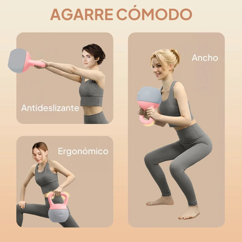 SPORTNOW Pesa Rusa 8 kg Kettlebell Relleno de Arena Metálica y Mango Antideslizante para Entrenamiento en Casa 19x19x28 cm Rosa