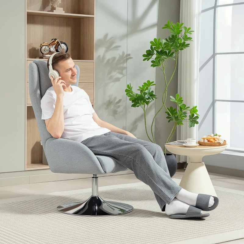 HOMCOM Draaibare Beklede Stoel met Poef, Leunstoel met Armleuningen, voor Woonkamer, Slaapkamer, Grijs