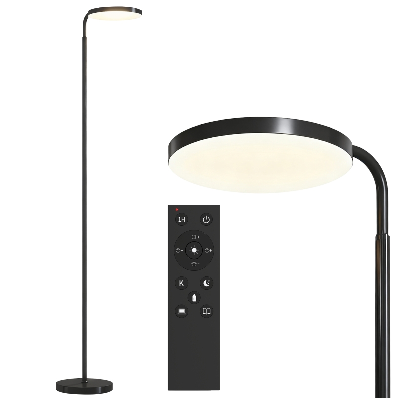 HOMCOM LED-vloerlamp met magnetische afstandsbediening, flexibel verstelbaar, draaibaar, metaal, zwart