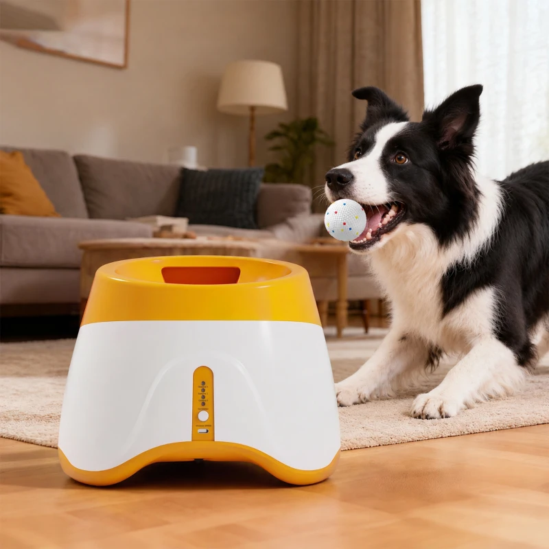 PawHut Automatic Dog Ball Launcher with 5 ETPU Balls 5.8 cm, 3 Distance Settings 6/10/14 m, Orange