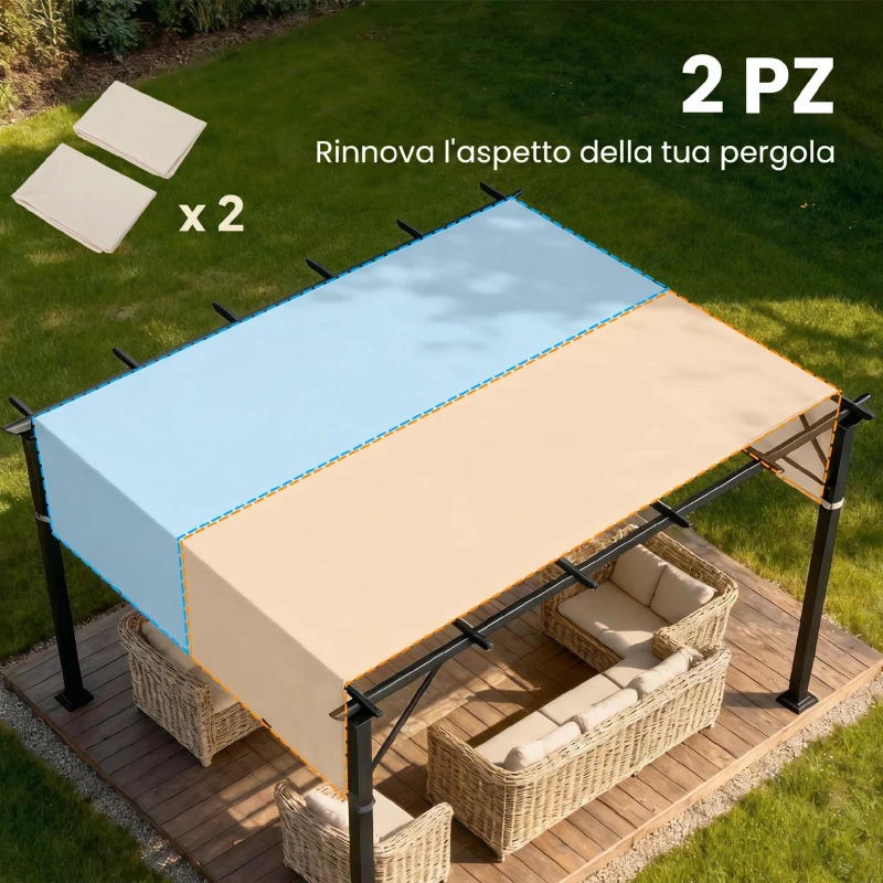 Outsunny Copertura per Gazebo Pergola 3x3 m in Poliestere con Tasche e Cinghie, 488x122 cm, color Kaki