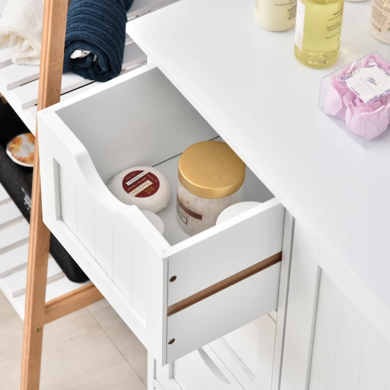 kleankin Armário Casa de Banho Móvel Auxiliar Organizador Moderno de Madeira com 1 Armário e  Gavetas 56x30x83 cm Branco