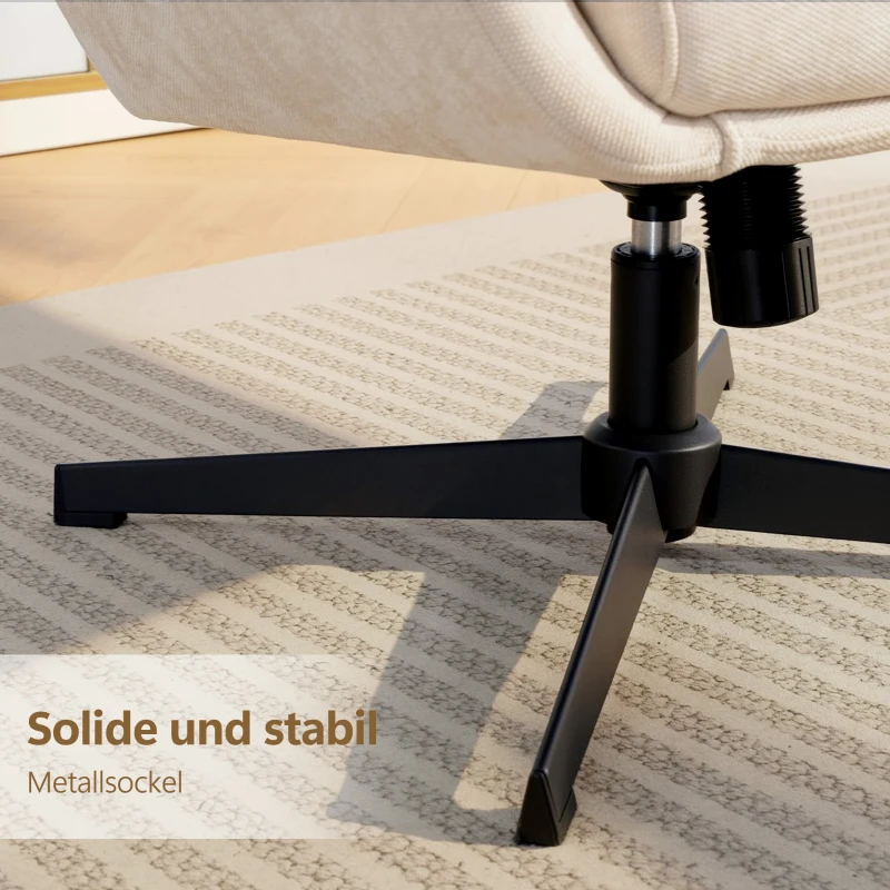 HOMCOM Gepolsterde fauteuil met voetenbank, loungefauteuil met hoge rugleuning, metalen basis, voor woonkamer, slaapkamer, beige