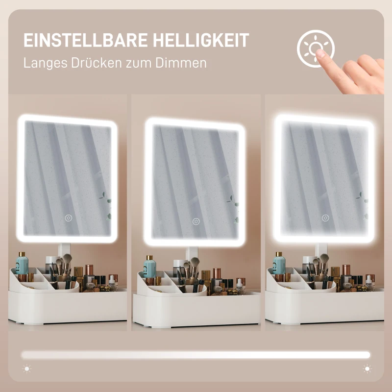 HOMCOM Make-upspiegel met verlichting oplaadbaar 180° draaibaar LED make-upspiegel met 2 verlichtingsmodi, Wit