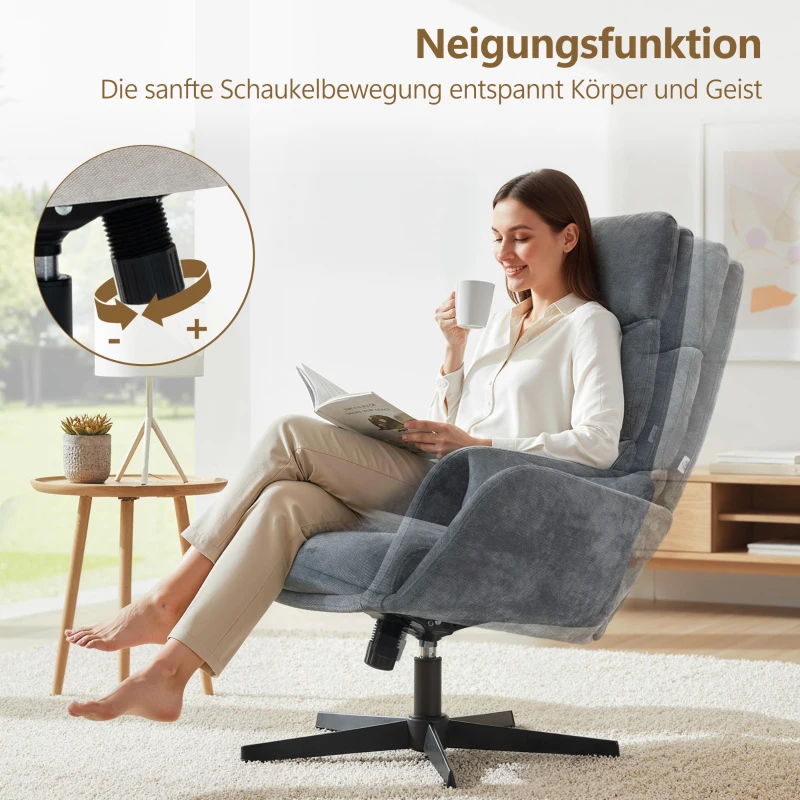 HOMCOM Gepolsterde fauteuil met voetenhocker, loungefauteuil met hoge rugleuning, metalen basis, voor woonkamer, slaapkamer, grijs