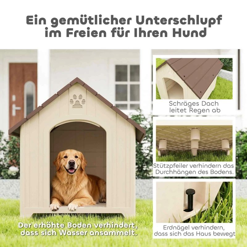 PawHut Hundehütte wetterfestes Hundehaus 88 x 79 x 89 cm Erhöhte Hundehöhle mit aufklappbarem Asphaltdach, Bodenankern
