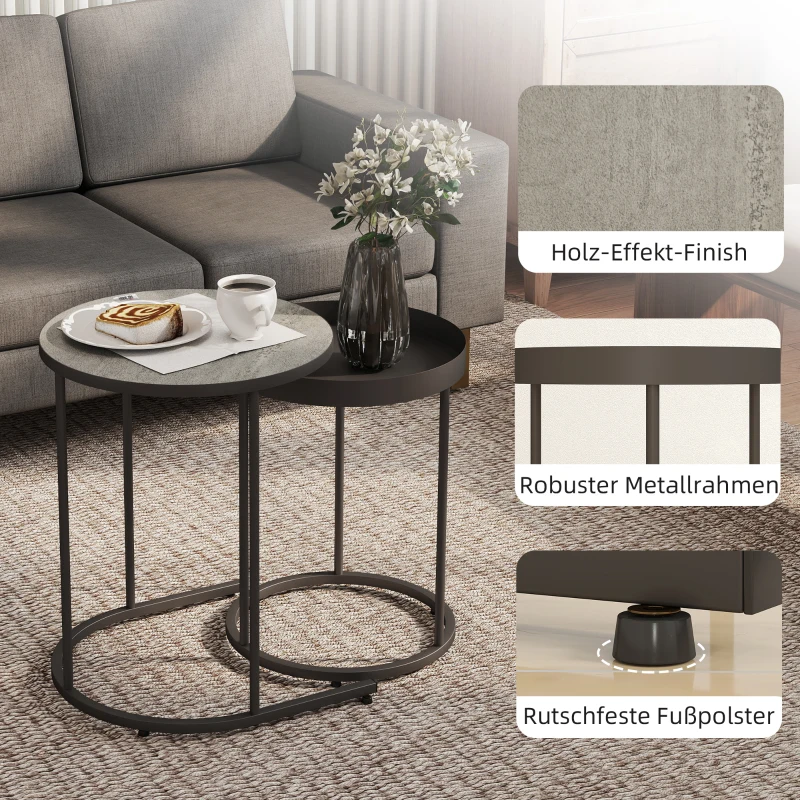 HOMCOM 2-delige set woonkamertafels, inschuifbaar, dienblad-design, metaal, grijs