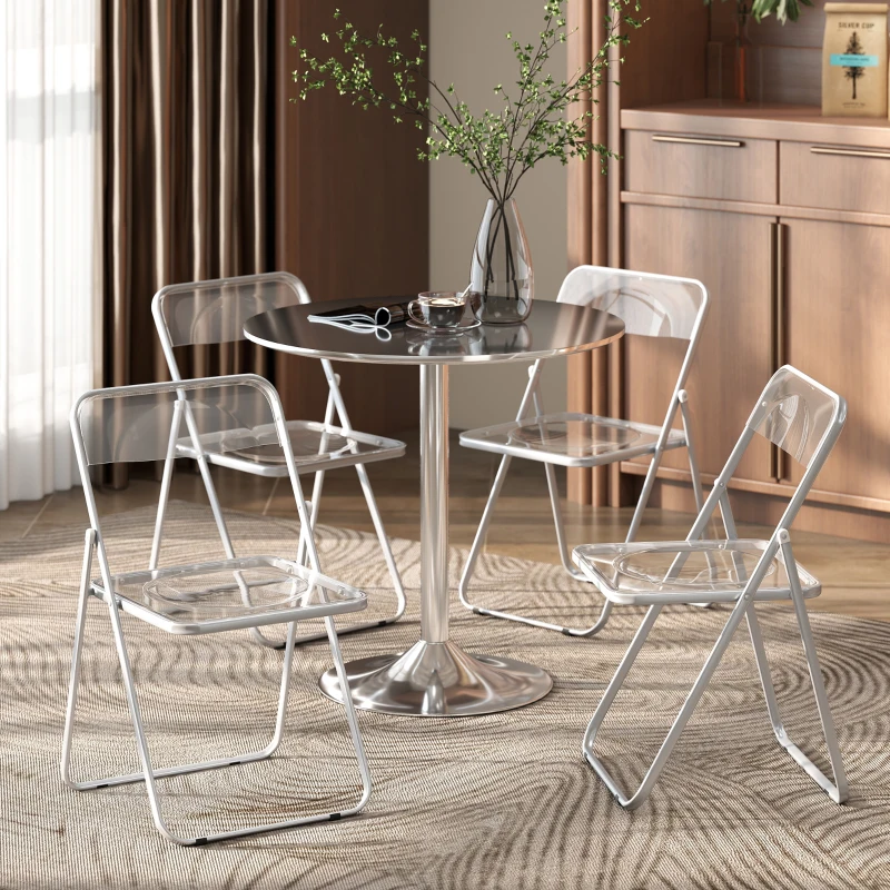 HOMCOM Lot de 4 chaises pliantes en acrylique et acier, chaises pliantes portables pour maison, salle à manger, transparentes