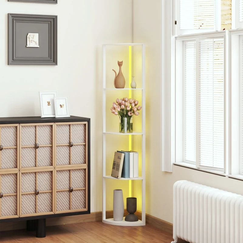 HOMCOM Luminária de pé LED 5 níveis regulável com prateleira, troca de cores RGB, controle remoto