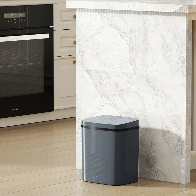 HOMCOM Sensor Prullenbak 15L Automatische prullenbak met twee openingsmodi, voor kantoor, keukens, 27,6 x 21,4 x 33,5 cm, grijs(m-9)