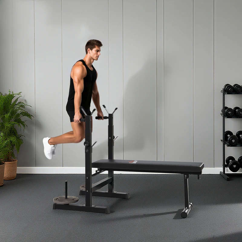 HOMCOM Banco de Musculación con Soporte para Barra y Estación de Dips Carga 220 kg para Entrenamiento en Casa Gimnasio