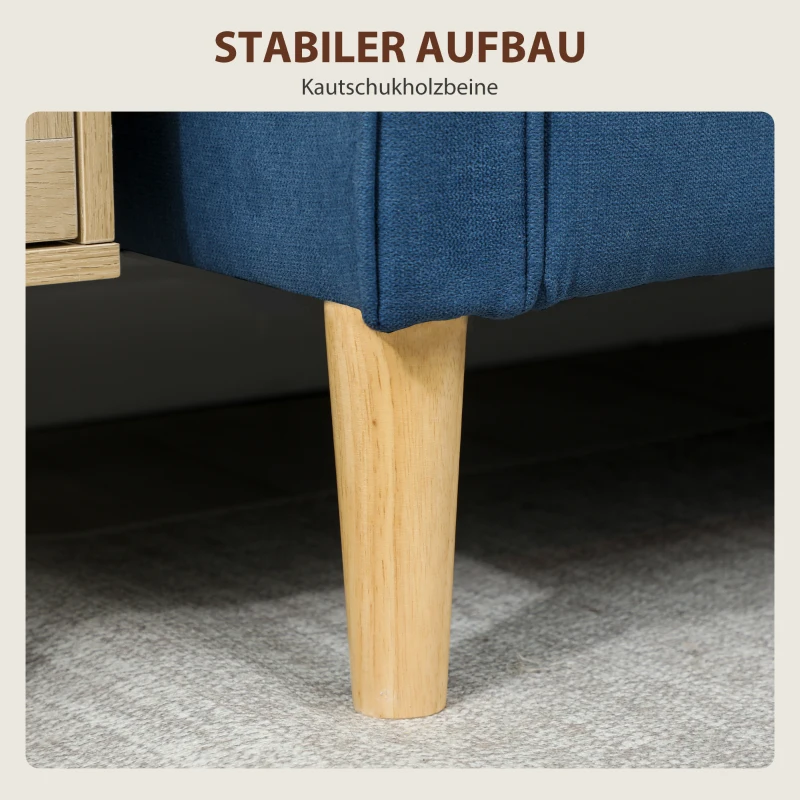 HOMCOM 2‑zitsbank met opbergruimte, knoopgestikte rugleuning, kussens, rubberhout, 117x62x78 cm — Blauw(m-6)