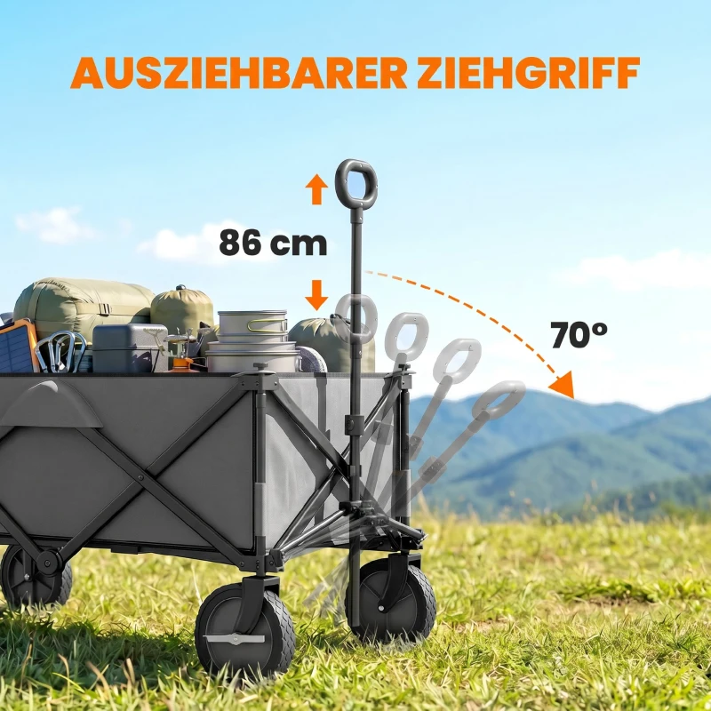 Outsunny Bollerwagen, klappbar, 5 Seitentaschen, einziehbare Griff, bis 120 kg, Stahl, dunkelgrau, 100 x 55 x 93 cm