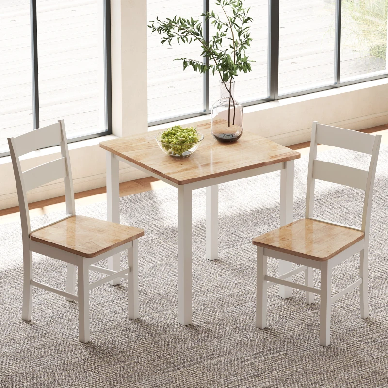 HOMCOM Eettafel van rubberhout, voor maximaal 4 personen, antislip pads, natuurlijk hout