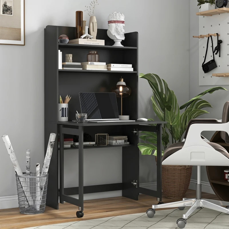 HOMCOM Foldable Desktop, Computer Desk with Storage Shelves, 80 x 69 x 155 cm, Black