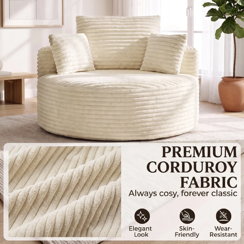HOMCOM Sessel mit tiefer Sitzfläche, Einzelsofa ohne festen Rahmen, Vollschaum-Design, 4 Kissen, Cremeweiß