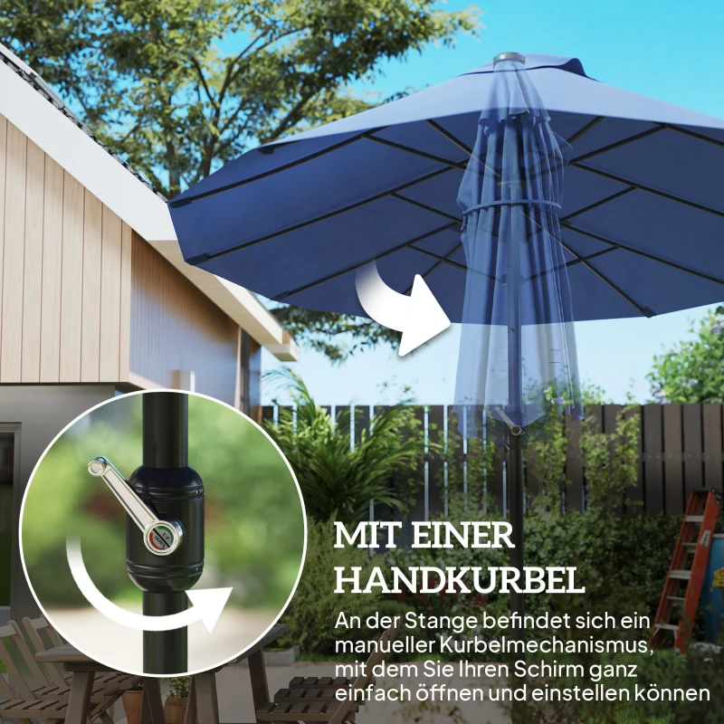 Outsunny dubbele parasol tuinparasol marktparasol met handslinger 460 x 270 cm