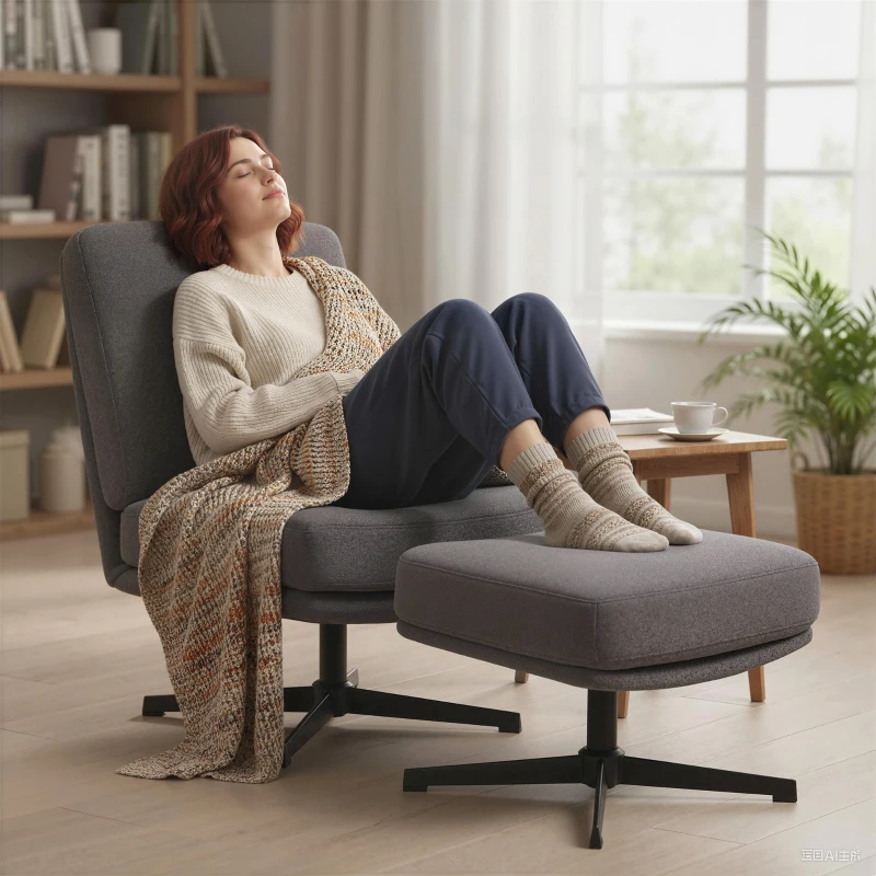 HOMCOM Fauteuil met hocker Draaibare loungestoel in linnenlook voor woonkamer Donkergrijs