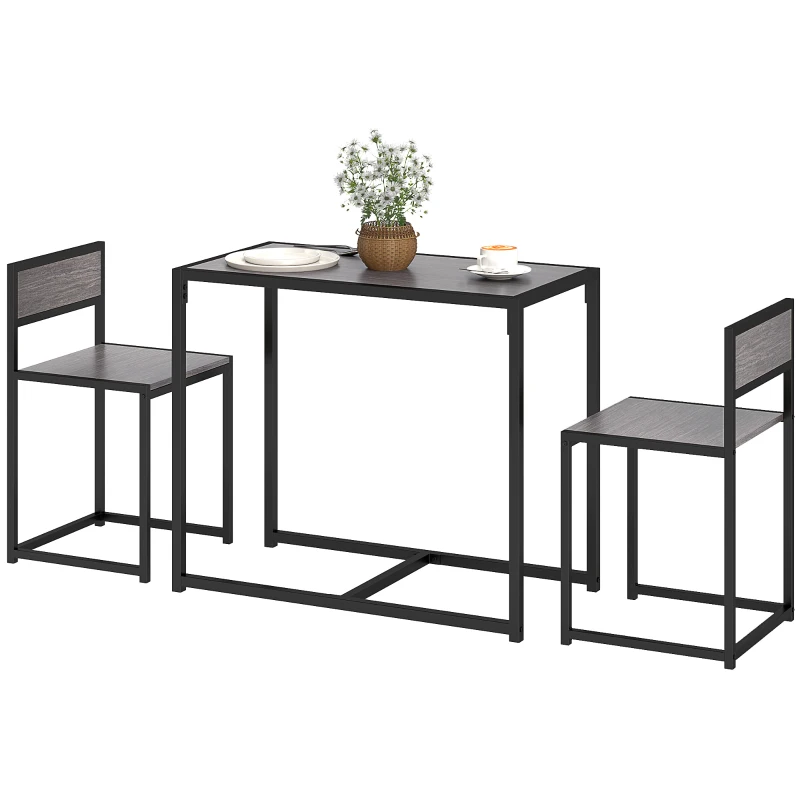 HOMCOM 3-delige bartafelset hoge tafel set 3-delig, 2 stoelen, 1 tafel, 90 cm x 47 cm x 76 cm, grijs