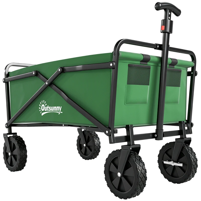 Outsunny Carro Plegable Carretilla de Transporte con Mango Ajustable Rueda Universal Freno para Jardín Camping Marco Acero Carga 40 kg 83x50x69-99 cm
