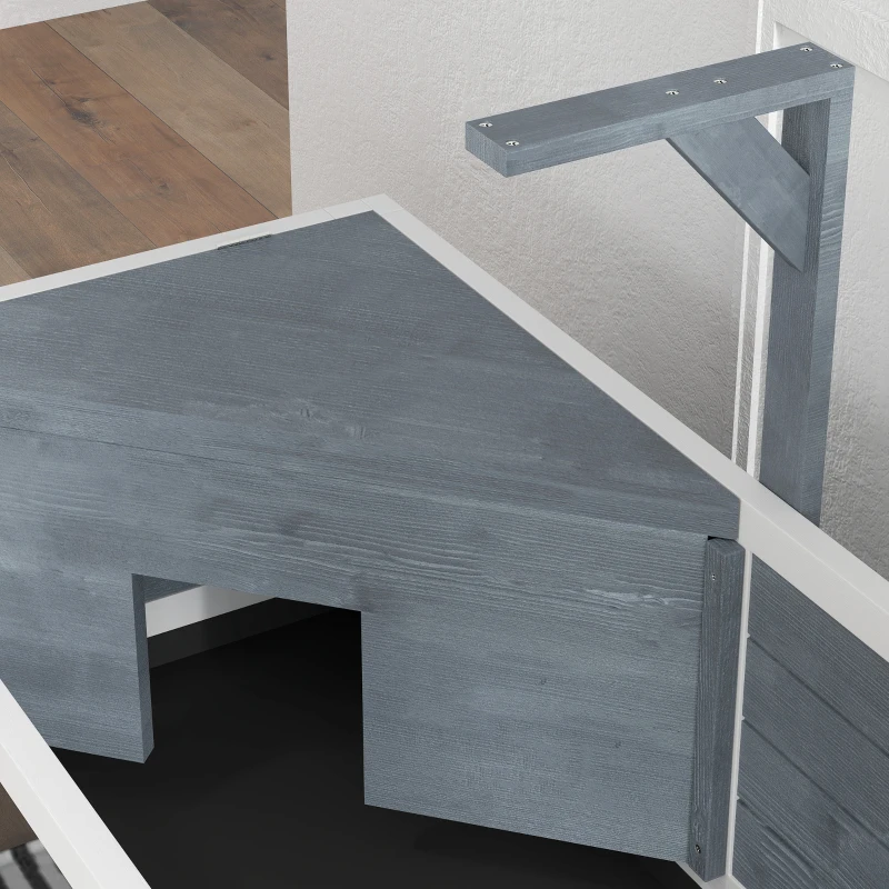 PawHut Casa de Tortugas de Madera con Estante Soporte para Lámpara Paneles Transparentes Techo Abatible Bandeja Gris