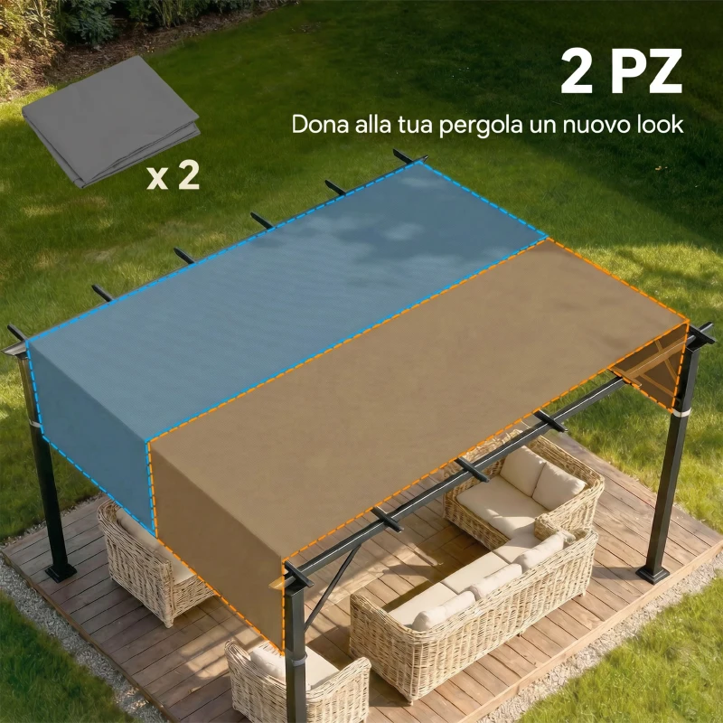 Outsunny Copertura per Gazebo Pergola 3x3 m in Poliestere con Tasche e Cinghie, 488x122 cm, Grigio Carbone