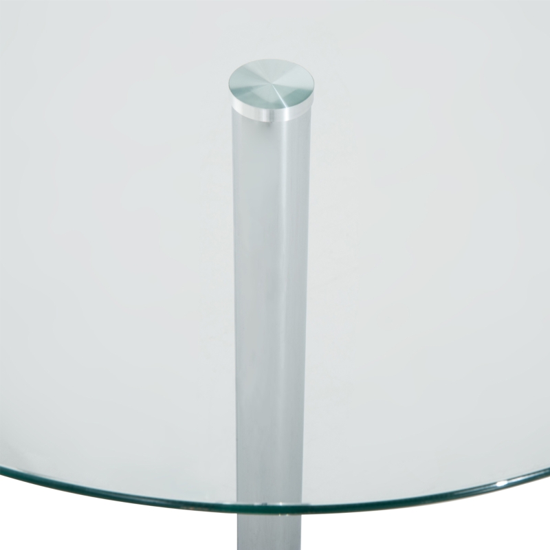 HOMCOM Ronde Eettafel met Glazen Tafelblad, Metalen Frame, Zilverkleurig