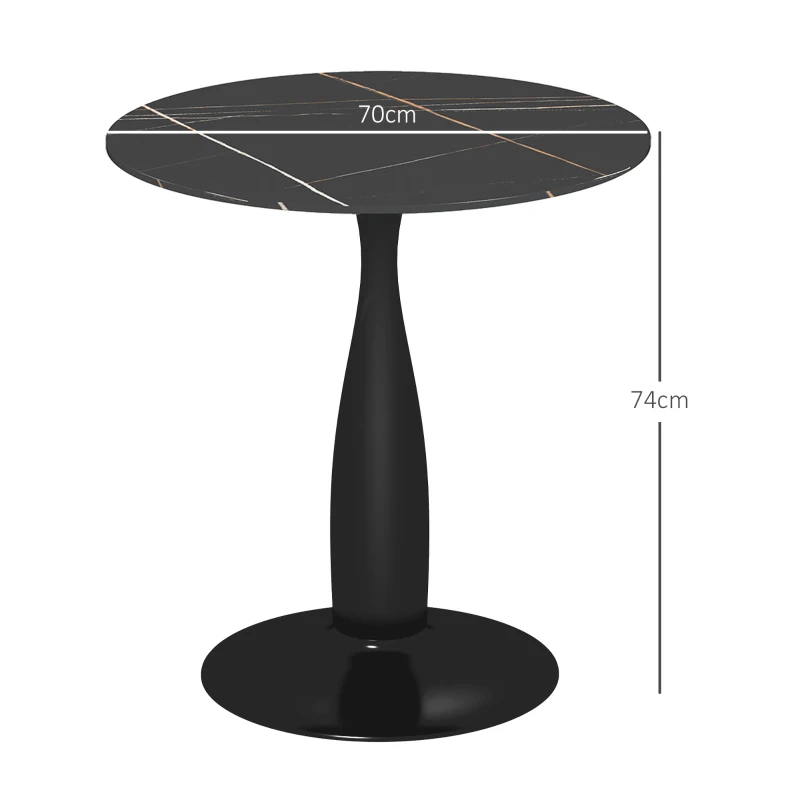 HOMCOM Ronde Eettafel, Poedergecoat Staal, MDF met Melamine, Antislip Voetjes, 70 x 74 cm, Zwart