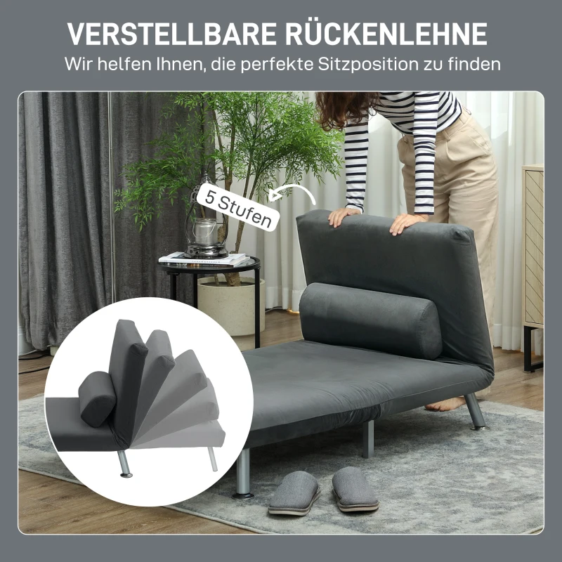 HOMCOM Opklapbare stoel met bedfunctie, opvouwbare relaxstoel in velvet-look, Verstelbare rugleuning, 75 x 70 x 75 cm, Donkergrijs