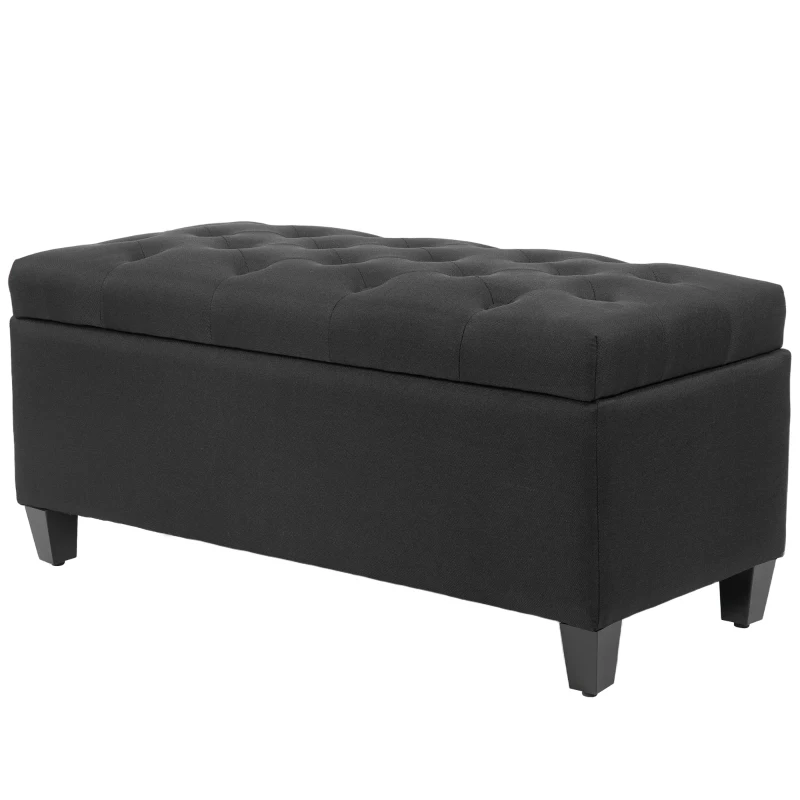 HOMCOM Zitbank met Opbergruimte, Halbank, Linnenachtig Polyester, Rubberhout, Zwart, 100 x 40 x 44 cm(m-10)