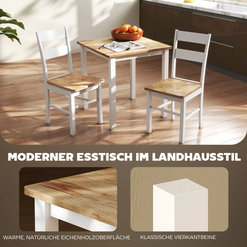 HOMCOM Eettafel van rubberhout, voor maximaal 4 personen, antislip pads, natuurlijk hout