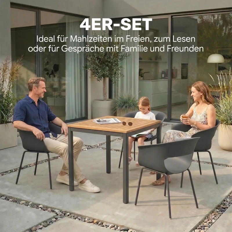 Outsunny Gartenstühle 4er Set ergonomisch Balkonstühle mit Ausschnittdesign Armlehne Wetterfest rostbeständig Dunkelgrau