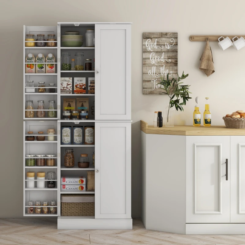 HOMCOM Armario Despensa de Cocina con 4 Puertas con Estantes Estantes Ajustables para Sala de Estar Comedor Blanco