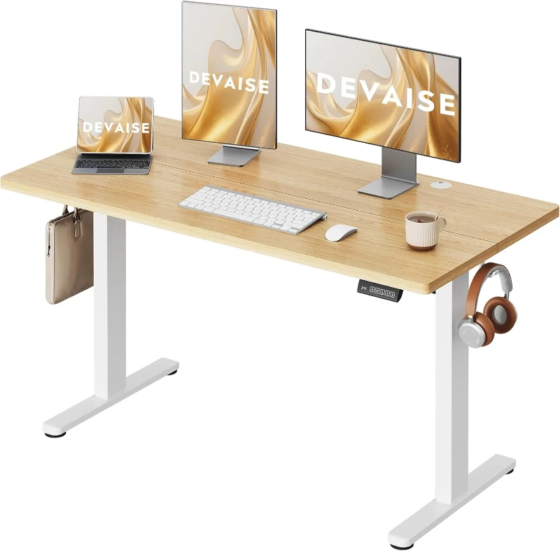 Bureau électrique assis-debout, système anti-collision, réglable en continu, 72–118 cm, 160x70x72-118 cm, coloris chêne