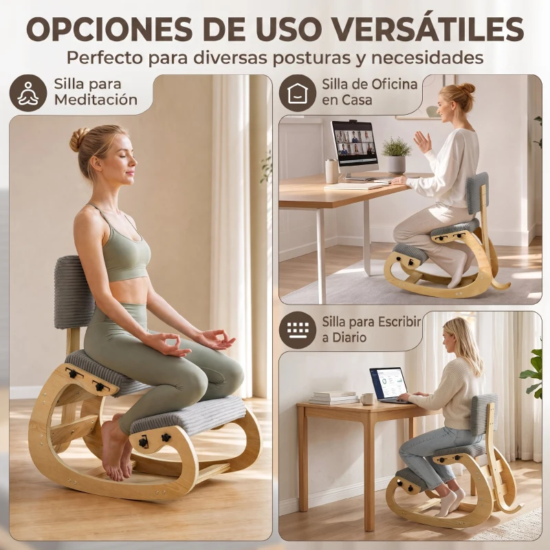 HOMCOM Silla de Rodillas Ergonómica con Respaldo Apoyo para Rodillas y Tapizado de Pana Gris